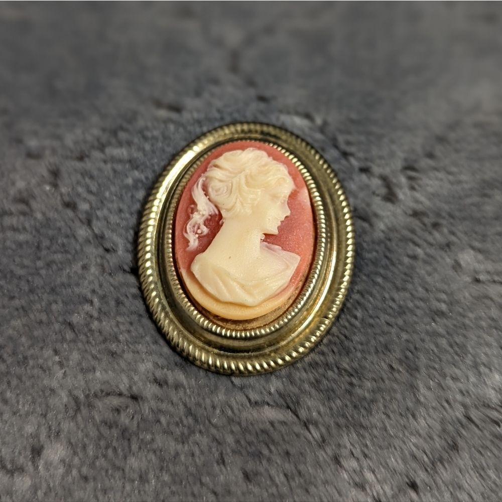 Vintage Oval Peachy Pink Faux Cameo Brooche